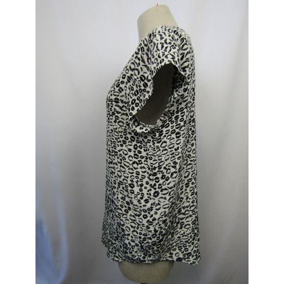 Joie Women's Silk Leopard Print Square Neck Short Sleeve Top White Black Size Lj - Picture 2 of 11